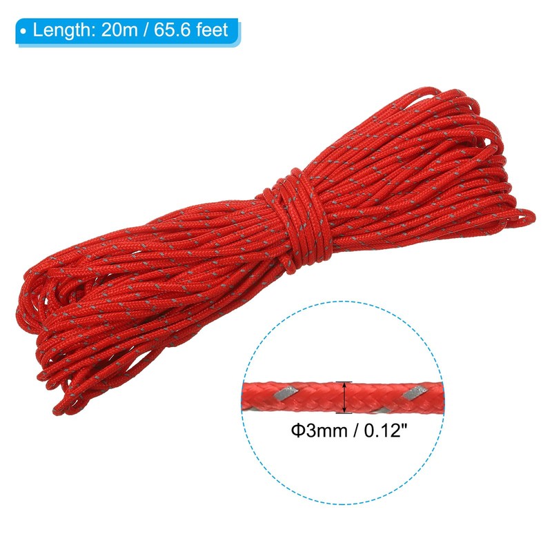 PATIKIL 65ft Reflective Guyline Camping Paracord 3mm Tent Cord Guyline