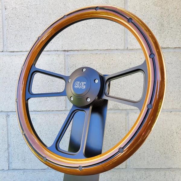 Forever Sharp 14" Black Billet Steering Wheel Real Mahogany Wood
