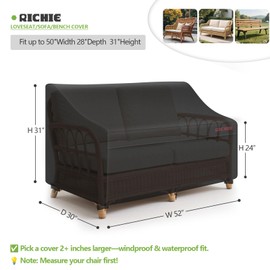 RICHIE Patio Loveseat Cover - Heavy Duty Waterproof Outdoor 2-Seater Sofa Cover with Air Vent, UV Resistant Patio Furniture Covers for 52"W x30"D x31"H Loveseats (Black)