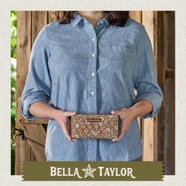 Bella Taylor Slim Card Wallet for Women | Quilted Cotton Fabric Zip Around Credit Card Wallet with RFID Protection | Vintage Vine Brown
