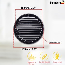 Steinberg14 Black Vent Cover 6" (Duct Opening) with Mesh - Wall and Ceiling Ventilation Register - Round Metal Air Grille - HVAC Cold Air Return Vent - 7.83" Outer Diameter