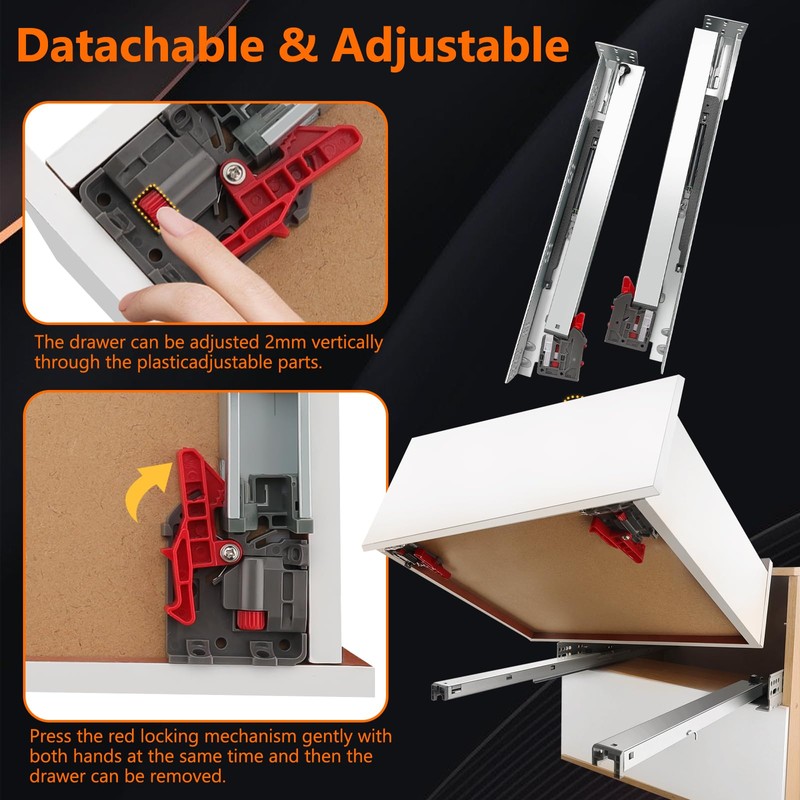 4Pair 8PCS Undermout Drawer Slides 12 15 18 21 Inch