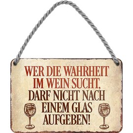 schilderkreis24 Tin Sign Funny Wine Saying "Die Wahrheit im Wein" Decorative Hanging Sign Gift Idea Retro Gift Birthday Christmas Wine Cellar Wine Bar Wine Arbour 18 x 12 cm
