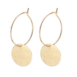 Gold Circle Disc Hoop Earrings for Women Boho Long Statement Gold Silver Plated Lightweight Round Coin Geometric Flat Brushed Dainty Dangle Drop Earrings for Minimalist Fashion Jewelry Gifts (Gold)