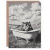 Artery8 Greeting Card Baby Hippo in Bathtub Black White Surreal