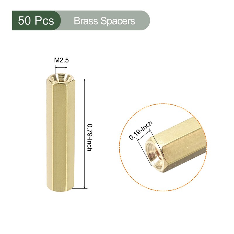 YOKIVE Pack of 50 M2.5 Spacers, Brass Hexagonal PCB Spacer