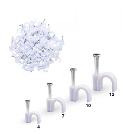 400pcs Cable Clips White with Steel Nails, 12mm, 10mm, 7mm, 4mm Durable Wire Clips to Wall, Multipurpose White Cable Nail Clips
