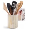 SPESHSTONES Marble Utensil Holder 6.5 Inch White Onyx Wooden Cooking