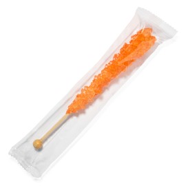 Orange Rock Candy Crystal Sticks - Orange Flavored - 12 Indiv. Wrapped