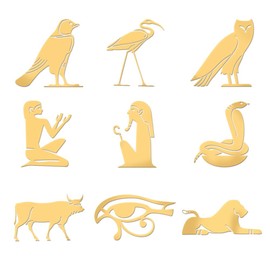 OLYCRAFT Golden Metal Stickers - Egyptian Writing, Sphinx Eagle Energy Stickers, 1.6x1.6 inch, Self Adhesive, for DIY Scrapbooks & Epoxy Resin Decoration