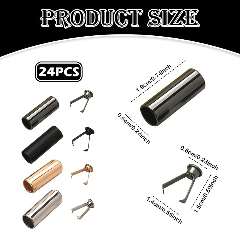 AKSIQIOL 24 Pcs Metal Rope Stoppers, Shoelace Heads, Hoodie Drawstring