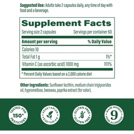 MegaFood Liposomal Vitamin C 1000mg Per Serving - Collagen Production & Immune Support Supplement - High Potency Formula - Superior Absorption & Gentle On Stomach - 120 Vitamin C Capsules, 60 Servings