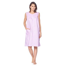 Casual Nights Women's Zipper Front House Dress Duster Sleeveless Housecoat Lounger Robe, Gingham Purple, X-Large