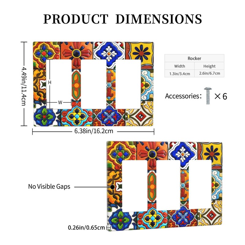 Mexican Talavera Ceramic Pattern 3 Gang Rocker Light Switch Plate