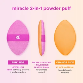 Real Techniques Miracle 2-In-1 Powder Puff, Dual-Sided Makeup Blending Puff, Reversible Elastic Band, Precision Makeup Sponge & Powder Puff, For Liquid, Cream & Powder Products, 1 Count