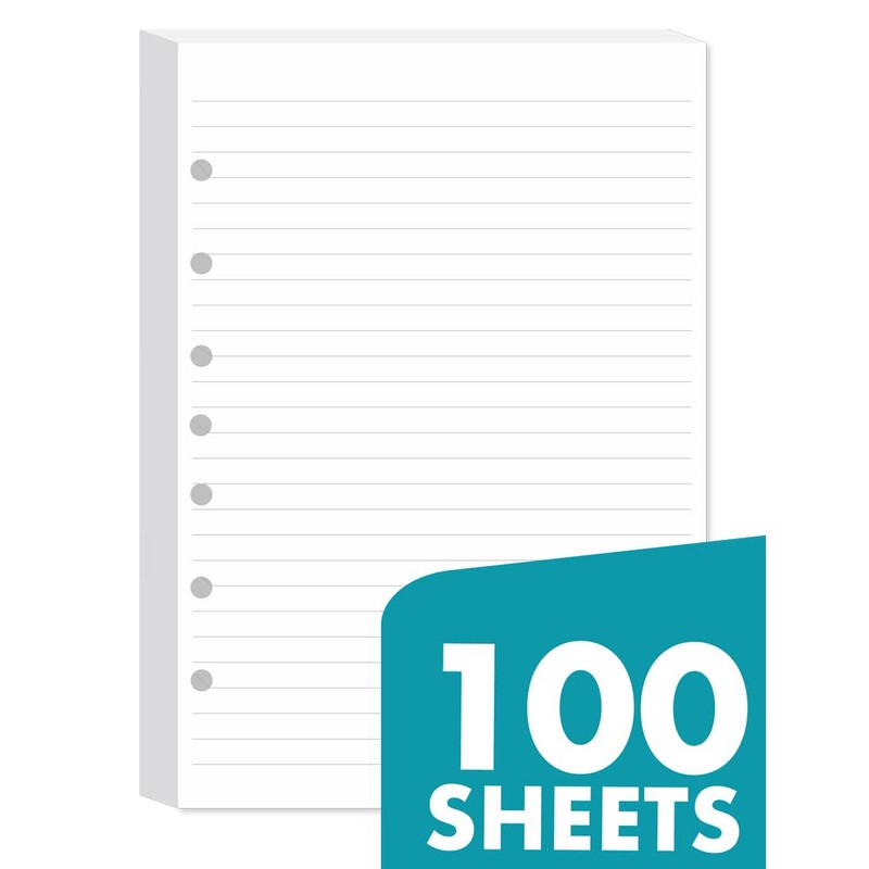 7-Hole Lined Filler Paper Pack of 100 Sheets for Mini