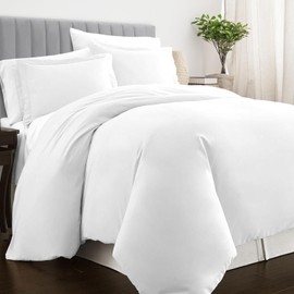 Pizuna Pure 100% Cotton King Duvet Cover Set, 600 Thread Count Long Staple Cotton Crisp Sateen Weave with Button Closure (Combed White Cotton Duvet Cover King)
