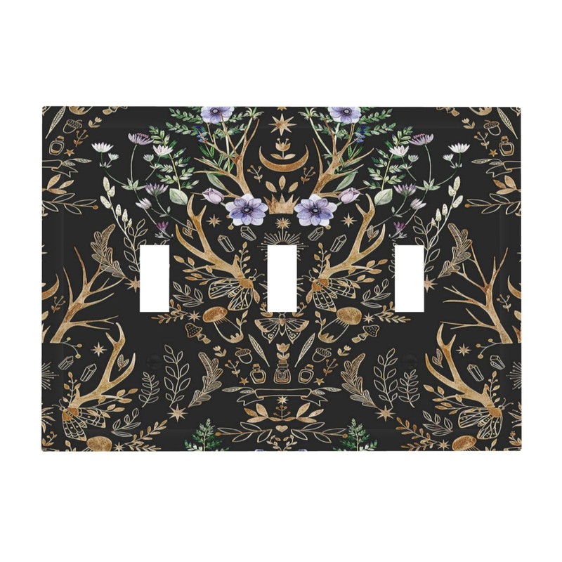 Botanical Morris Floral Midnight Black 3 Gang Light Switch Covers