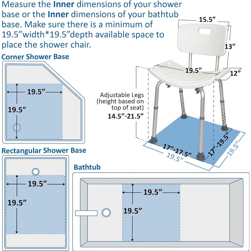 FSA/HSA Eligible, Vaunn Tool-Free Assembly Adjustable Shower Chair Spa Bathtub