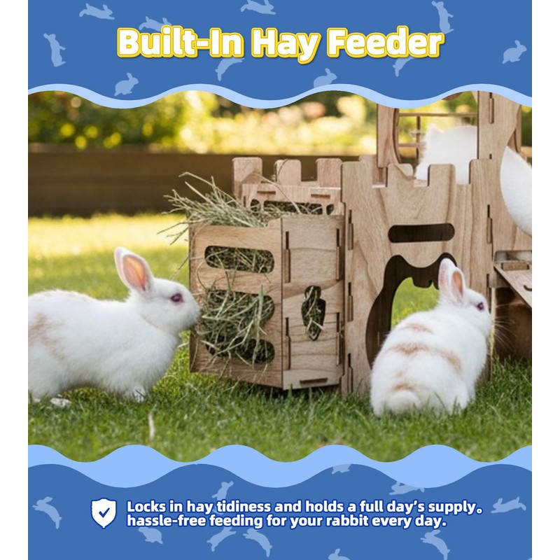 LEXASTLE Larger Bunny Castle Sturdy Walnut Color Wooden Rabbit Hideout