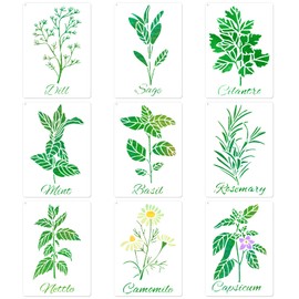 MWOOT 9 Pieces Plant Stencil, Large, Reusable Leaf Painting Stencil, Stencils Flowers for Painting, Graffiti, Textile Design, Wall Design, Window Stones, Stencils for Adults, for Furniture