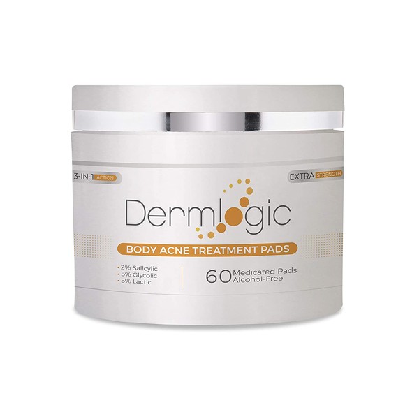 Dermlogic Acne Treatment Pads-Contains Glycolic, Lactic, Salicylic Acid. Eliminates Oily Skin, Clogged Pores & Cystic Breakouts. Removes Dark Spots, Whitehead & Blackhead Pimples for Face & Body.