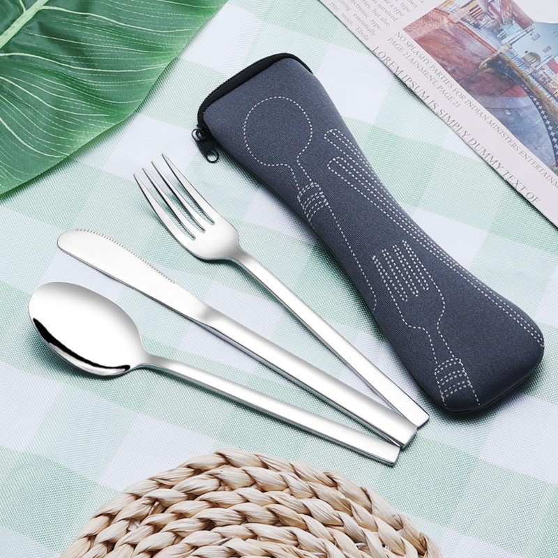 Fosly 3 Piece Stainless Steel Camping Cutlery Set, Travel Flatware