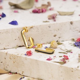 Tuscany Silver Women's Sterling Silver Yellow Gold Plated 2.5 mm x 20 mm Enamel J-Shape Earrings, Silver