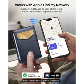 Wallet for Men, Works with Apple Find My, Slim Wallet for Men, Geniune Leather Mens Wallet, RFID Blocking, 10 Credit Card Holder, Bifold Minimalist Front Pocket Wallets for Men, Bifold, Thin, Blue