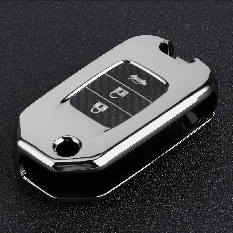 Carbon Fiber Style Folding Car Key Fob Cover Protective Case
