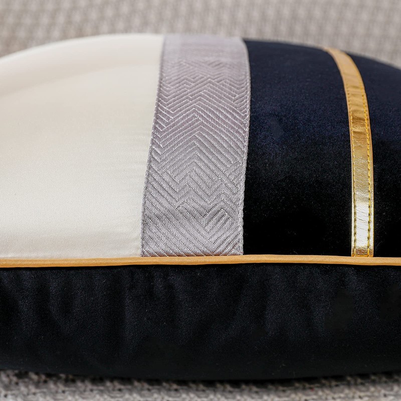 PANOD Patchwork Black Silk-Like Velvet Throw Pillow Cover with Gold
