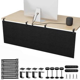 ERGO COLLECT No Drill Under Desk Cable Management and Privacy Panel 2 in 1 | Modesty Panel with Cord Organizer |Felt Standing Desk Back Skirt for Office,Home(47.2")