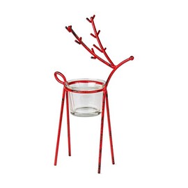 tag Red Metal Reindeer Tealight Holder Medium, 4.92L x 3.74W x 8.27H inches. Red