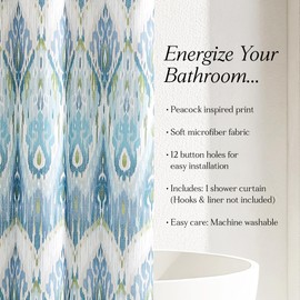 Lush Decor Ikat Drops Shower Curtain Single 72" W x 72" L Teal - Blue Shower Curtains - Colorful Bath Curtain - Modern Eclectic Style - Boho Decor