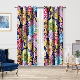 Jekeno Bohemian Colorful Floral Blackout Curtains Boho Multicolor Mandala Flower Print Decor Home Apartment Bedroom Living Room Darkening Grommet Window Drapes 2 Panels Set,52x84 Inch