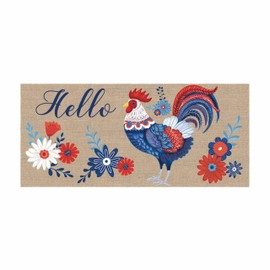 Evergreen Patriotic Sassafras Mat Inserts, Interchangeable Front Door Mat Outdoor Entrance, Indoor Door Mats for Entryway, 22 x 10 Inches Sassafras Doormat Inserts (RWB Rooster)