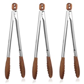 3 Pcs Walnut Wooden Kitchen Tongs with Wooden Tips,15" Kitchen Tongs Salad Tongs for Cooking-Stainless Steel Handle-Nonstick Cooking Tongs,Wooden Tongs Kitchen for Salad, Serving Food, Grilling