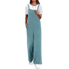 ANRABESS Overalls for Women 2025 Summer Casual Loose One Piece Outfits Baggy Wide Leg Jumpers Lightweight Comfy Rompers Lake X-Large