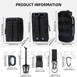 Molle Bag 3 Pack Tactical Waist Bags with 12 Accessories Multifunctional Fanny Pack Compact Belt Bag Bum Bag EDC Pouch for Camping Cycling Training