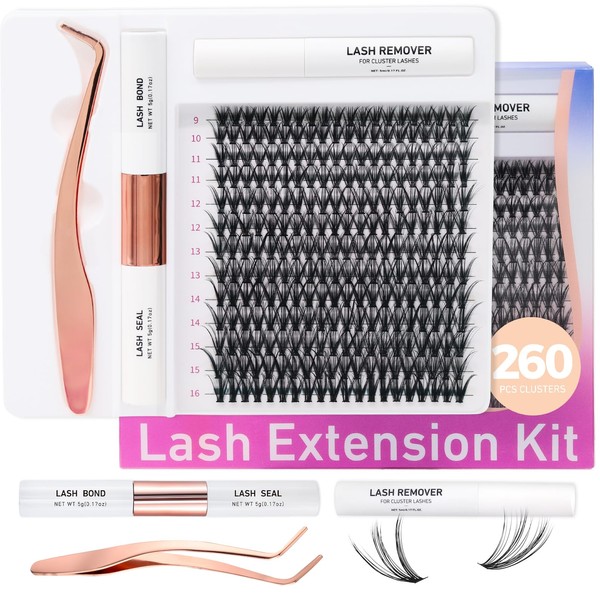 Miuffue DIY Lash Extension Kit 260 PCS Individual Cluster Lashes