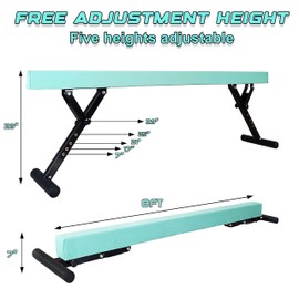 Seliyoo Adjustable Balance Beam Gymnastics Beam high and Low Floor Beam for Kids Home Training,Competition Gymnastic Equipment for All Skills with Weight Limit 500 LBS (Mint Greens, 7"-29")