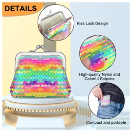 WisePoint Change Purse 2 Packs, Nylon Coin Purse for Women and Girls, Double-Sided Sequin Coin Purse with Kiss Lock Closure, Colourful Coin Pocket for Coin, Colourful, coin purse