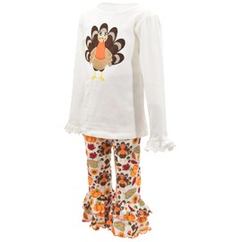 Unique Baby Traje bordado de pavo de Acción de Gracias para niñas de 2 piezas, Impresión peregrina, 2 Años