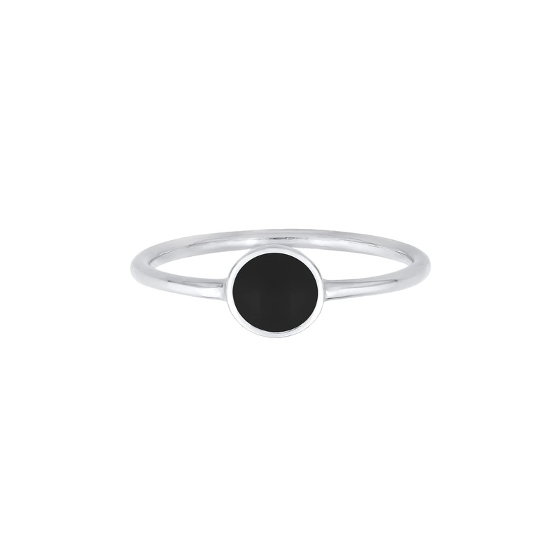 Elli Basic Women's Solitaire Stacking Ring with Black Enamel in