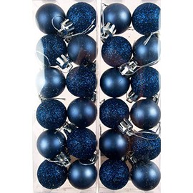 Set Of 24 Mini Christmas Navy Blue Glitter Tree Baubles Decorations