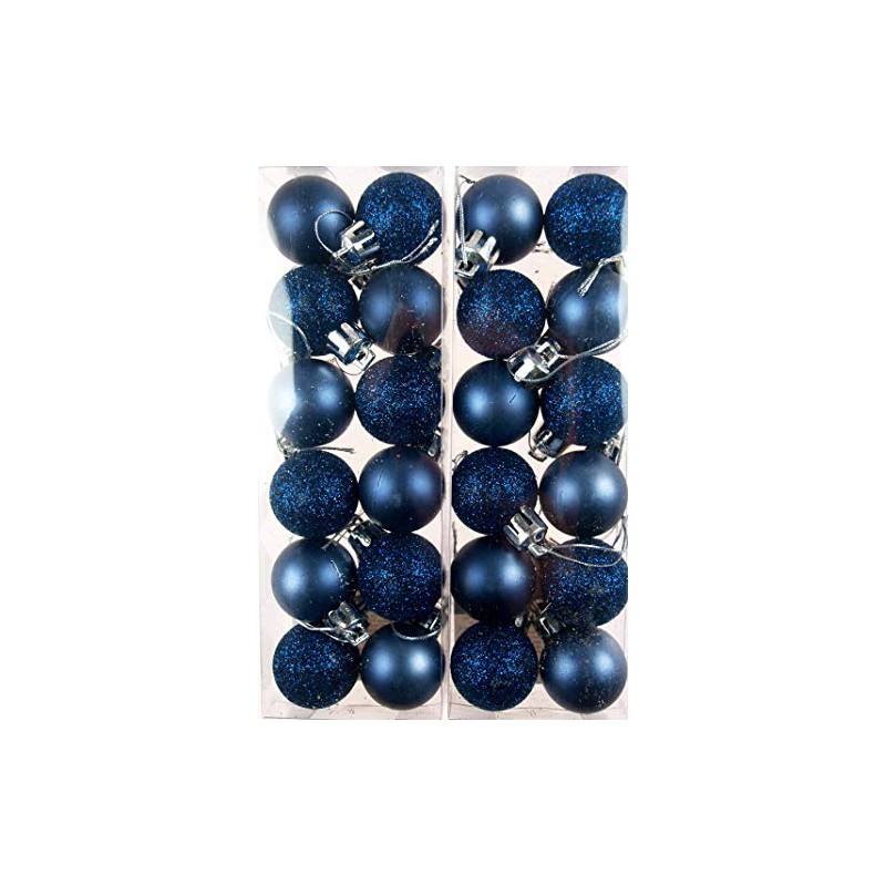 Set Of 24 Mini Christmas Navy Blue Glitter Tree Baubles
