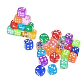 SAMCOS Dice Clear 6-Sided Dice 16mm 8 Colors (Red, Orange, Purple, Blue, Pink, Yellow, Light Blue, Green) 5 Each (40 Total) Dice Round Corner Gift Activity