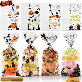 Embalaje Bolsa De Halloween,200 PCS Bolsa De Regalo De Halloween,Bolsas De Galletas De Halloween,Bolsas de Regalo de Fiesta,Bolsas de Celofán,Fiestas 