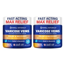 OWELL NATURALS Varicose & Spider Vein Leg Cream 2oz - Maximum Strength All Natural Formula, Fast Acting Discomfort Reliever for Joint, Muscle, Knee (Pack of 2)