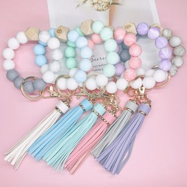 SUSOYAOCHEN Silicone Beaded Bracelet Keychain Car Beaded Key Ring Bangle Wallet Keychain Wristlet for Women (Pink)